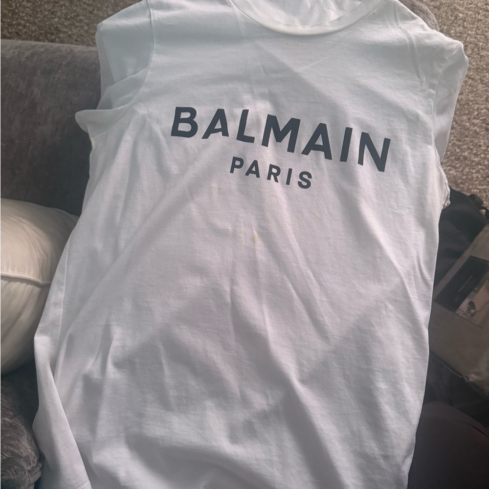 Balmain White Sleeveless Logo Tee